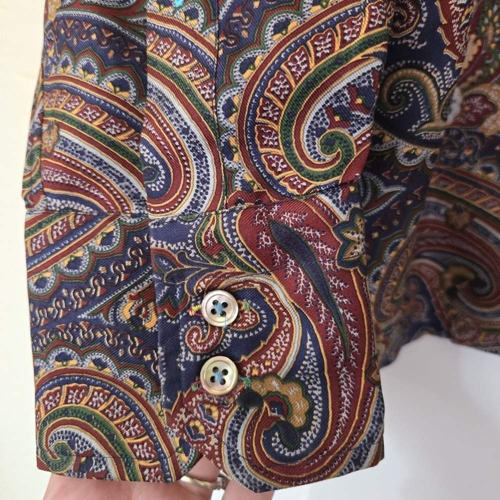Alexander Julian Private Reserve 100% Extraordinary Silk Collared Button Up L - Picture 4 of 5